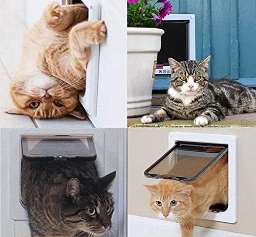 Sailnovo Large Cat Door(Outer Size 9.25" x9.84"), 4-Way Locking Cat Flap for Interior Exterior Doors,Quiet,ABS Material, Weatherproof Pet Door for Cat/Dog (Circumference < 23", Weight < 17.64lb) White