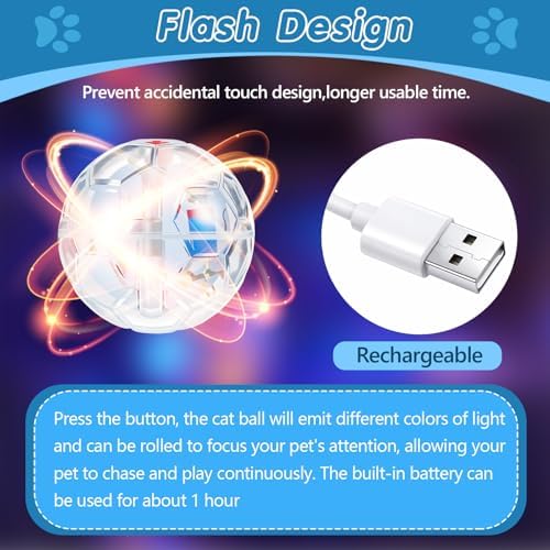 Sratte 2 Pcs Rechargeable Light up Cat Ball Ghost Hunting, Clear