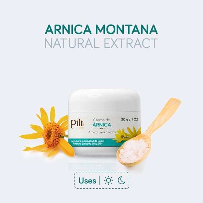 Pili Arnica Cream Hydrating Moisturizer for Face & Body. Soothes Bruised, Dry & Irritated Skin. Fast-Absorbing, Non-Greasy, Unscented. 1 oz
