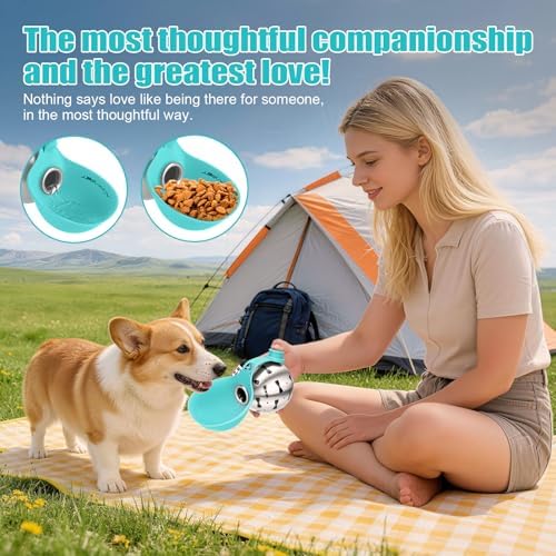 Portable Dog Water Bottle 10oz Stainless Steel Travel Dog Water Dispenser with Bowl No-Spill Puppy Water Bottle for Walking Hiking Small Dog Water Bottle (Blue Bow Print)