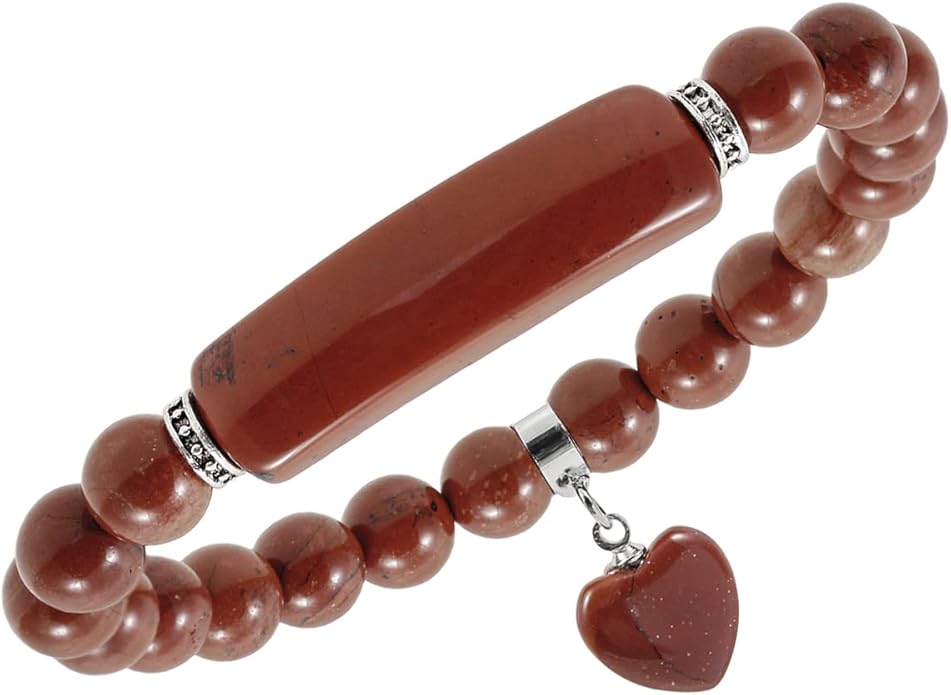 TUMBEELLUWA Healing Stone Bracelet 8mm Beads Chakra Crystal Energy Heart Charm Bracelet Handmade Jewelry for Women