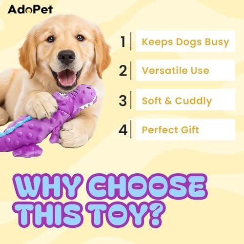 Squeaky Octopus Dog Toy – No Stuffing, Crinkle Sound Plush Chew Toy for Small and Medium Dogs – Durable and Machine Washable – 2 Pack (Purple Crocodile)