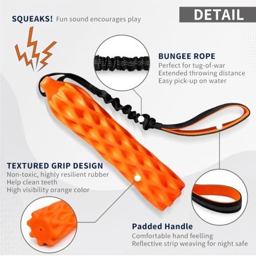 Floating Squeaky Dog Toy, Fetch Training Bumper with Reflective Rope Handle