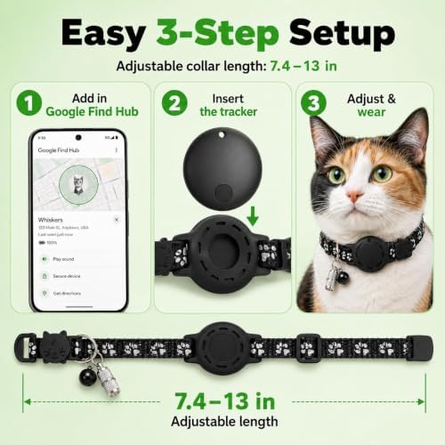 GPS Collar for Cats (Android Only) Pet Tracker, Soccer Style Smart Tag Compatible with Google Find My, Waterproof No Monthly Fee Cat Tracking Collar, Game Day Football Design for Pet Safety