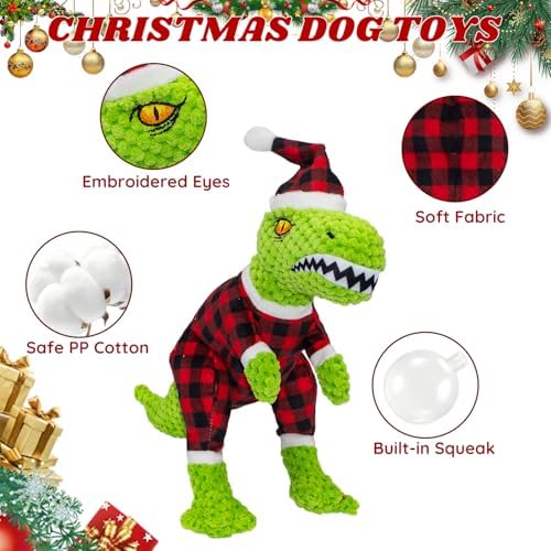 Christmas Dog Plush Toys- Squeaky Toy Dinosaur with Crinkle Paper- Interactive Funny Toys to Keep Your Dogs Engaged for Hours for Small and Medium Breeds