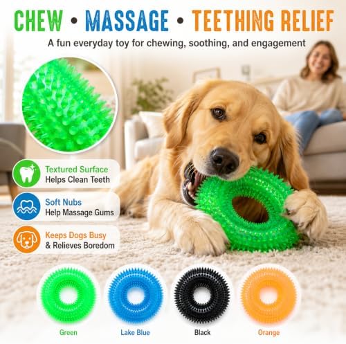 Dog Chew Toys for Aggressive Chewers, Squeaky Floating Donut Rings, 4 Pack