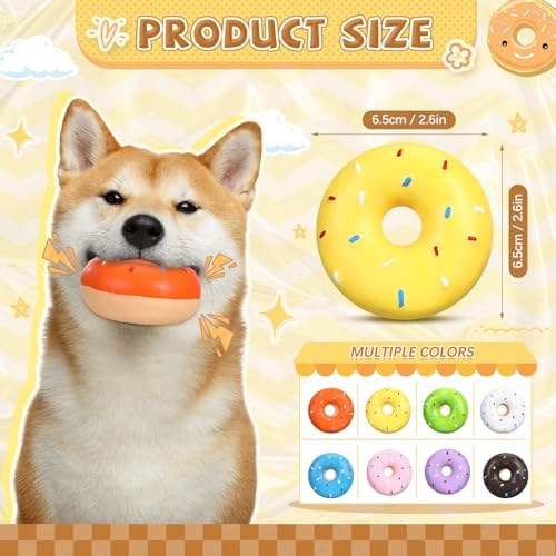 JellyArch 16 Pcs Latex Squeaky Dog Toys Donut Small Dogs Squeaky Chew Toys for Aggressive Chewers Soft Interactive Fetch Play No Stuffing Durable Teething Items for Small Puppy