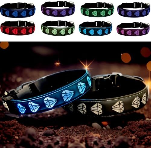 Light Up Glow Dog Collar with AirTag Holder, 15 Color Modes,
