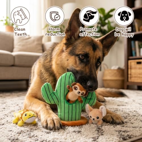 Hollypet Squeaky Hide and Seek Dog Toys for Small and Medium Dogs, Cactus