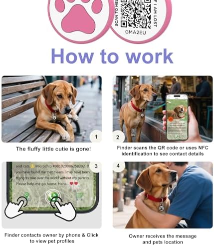 QR Code Cat Tag, Modifiable Pet Online Profile Page, Multiple Emergency Contact, Silent Silicone, Lightweight, No Jinging, Collar Accessories, QR Cat ID Tag (Small Breeds - 1", Rose)