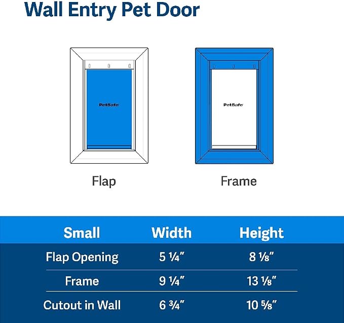 PetSafe Wall Entry Pet Door, Telescoping, Dogs up to 15 lb, Small | Insulates Better Than Metal, Interior & Exterior Install, Weatherproof Double-Flap, DIY Telescoping Tunnel 4.75-7.25 in Walls