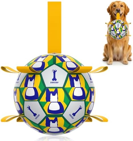Dog Soccer Ball with Straps, 6 Inch for Small and Medium Dogs, A