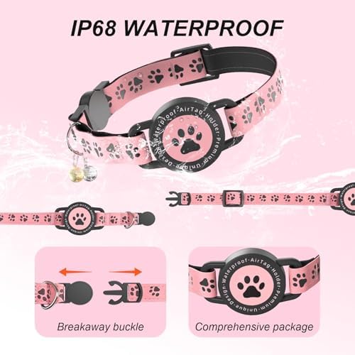 GPS Cat Tracker Collar (iOS & Android), No Monthly Fee Pet GPS Tracker Pink