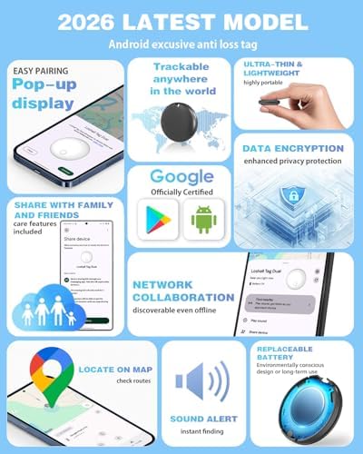 Air Tags for Android,Air Tags-1 Pack Android,2 Year Battery Life,Air Tracker Tags with 1 Lanyard,Google Find Trackers for Google'S Find Hub App,IP65 Waterproof Luggage Tracker for Keys