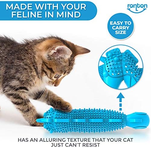 Ronton Cat Toothbrush Catnip Toy - Durable Hard Rubber - Cat Dental Care, Cat Interactive Toothbrush Chew Toy (1 Pack_Seahorse)