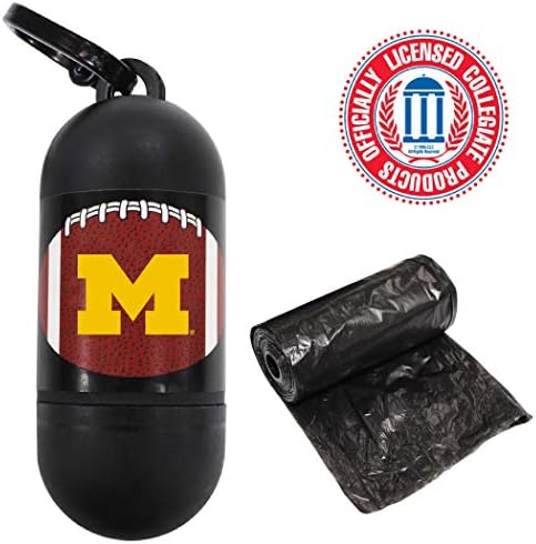 Pets First NCAA MICHIGAN WOLVERINES PET LICENSED Poop Waste Bag Dispenser and D Ring for Leash with 15 Premium Garbage Bags