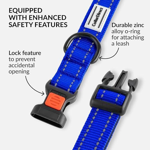 Reflective Dog Collar, Quick-Release Buckle (Blue, 14-18 Inch)