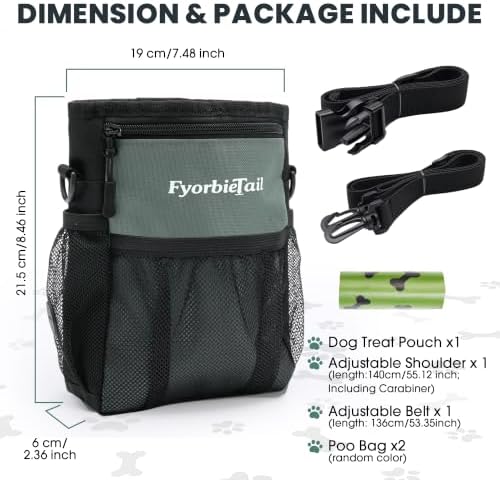 Dog Treat Pouch, 4 Cup Training Bag, Magnetic Closure, 3 Way Wear, Gray | 600D waterproof Oxford fabric, multi pocket storage, zipper and mesh pockets, pull out poop bag dispenser, includes 2 rolls