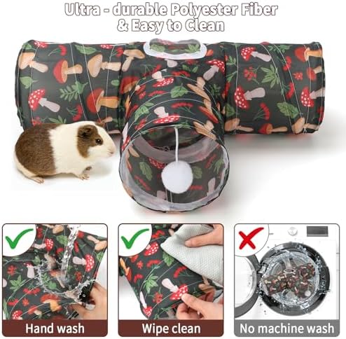 Rypet Guinea Pig Tunnel Hideout 3-Way Collapsible Small Pet Tubes, Mashroom