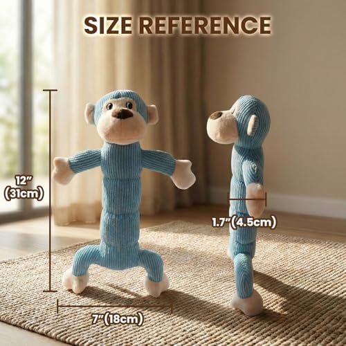 Laifug Interactive Squeaky Dog Chew Toy, Ideal Dog Toys for Chewers, Small, Medium & Large Dogs, and Fetch Lovers - Monkey (Blue), Large