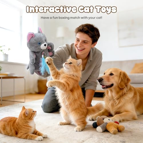 Interactive Cat Wrestling Glove with Catnip & Feather, Hand Puppet Toy