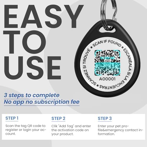 3 Pack QR Code Dog Tags Personalized for Pets, Anti-Lost, Black
