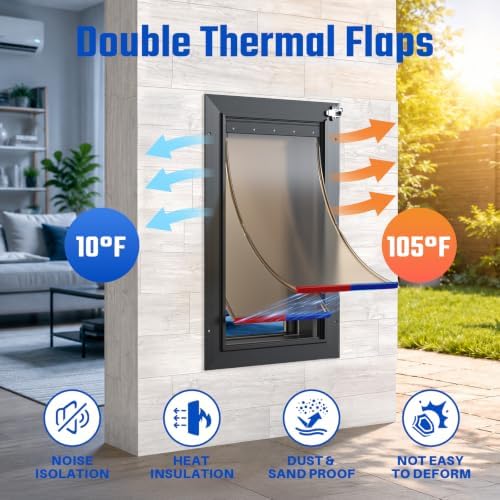 2-Flap XL Dog Door for Wall, All Aluminum Doggy Door Pets Up to 220 LB | 2 Magnetic Flaps, Energy Efficient, Wide Telescoping Tunnel for Walls, Safety Locks, Closing Panel, Easy to Install