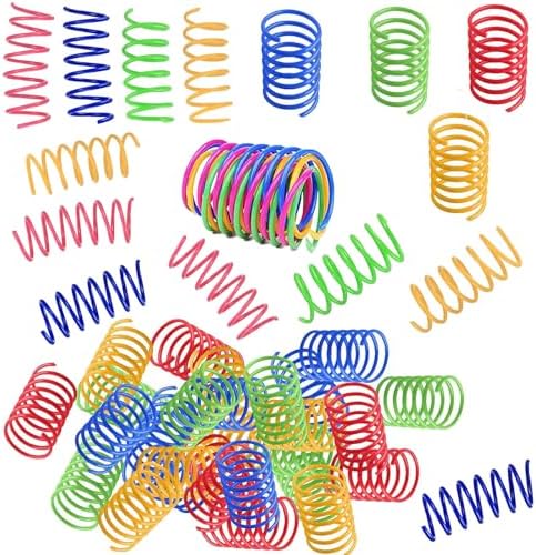 Interactive Cat Toys for Indoor Cats - 64 PCS Colorful Spiral Cat Spring Toys, Durable BPA-Free Plastic Swatting & Hunting Toys, Fun Kitten Accessories to Keep Bored Cats Activ