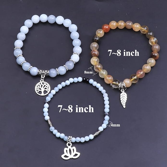 UEUC Tree of Life Yoga Healing Stone Bracelets,Multilayer Lotus Chakra Stone Reiki Bracelet Sets,Anxiety Crystal Natural Stone,for Women Stress Relief
