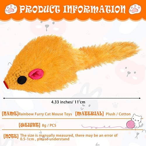 Sosation 120 Pcs Rainbow Furry Cat Mouse Toys Interactive Rattle Cat Toy Mice Small Soft Rustle Sound Kitten Toys for Pets Cat Puppy Kittens Play, Assorted Colors