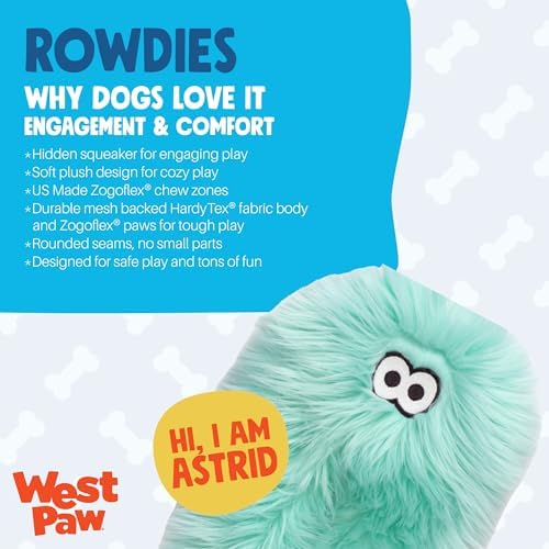 WEST PAW Rowdies Astrid Durable Plush Dog Toy with Reinforced Seams and Chew Resistant Design for Tough Play Safe Indoor or Outdoor Fun for Dogs Who Deserve the Best - Seafoam