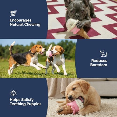 petlou Durable Plush Dogs Squeak Toys. 10-Inch Ice Cream
