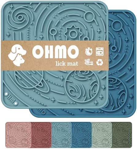 OHMO Lick Mat for Dogs&Cats, Space Pattern, Small, 2pcs, Dark&Light Blue