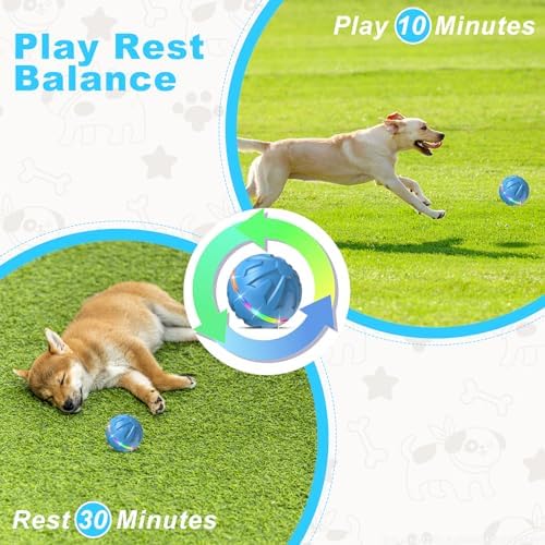 Dog Toys Dog Ball, Durable Motion Active Rolling Balls with Remote Control LED Light, Rubber Peppy Pet Balls for Medium Large Dogs, USB Rechargeable, 3.2-in Diameter (Blue)