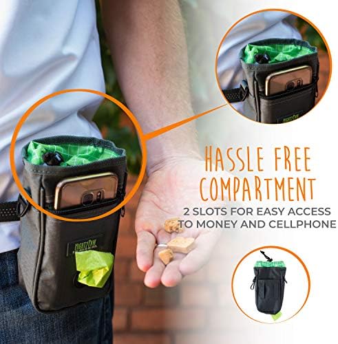 Mighty Paw Dog Treat Bag - Drawstring Closure Pouch - Includes Carabiner Hook and Pick-up Bags - Dog Paw Treat Bag - Pet Training Pouch - (Grey/Green)