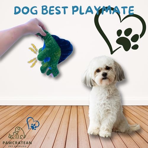 7" Squeaky Plush Toy for Puppies Small Dogs Self Etertainment Washable Soft Made [PET ONLY] (Green & Blue Dinosaur)