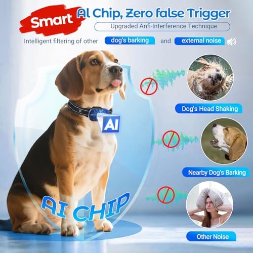 Bark Collar for Small Medium Large Dogs, Rechargeable Smart Dog Bark Collar, Anti Barking Training Collar with 5 Adjustable Sensitivity,Bark Shock Collar with Beep Vibration (Silver)