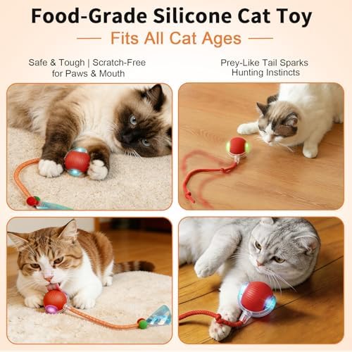 Automatic Interactive Cat Toy Ball with Dual Tail, Red