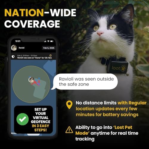 LootPaw+ GPS Cat Tracker Collar | Real Time Cat GPS Tracker with App & Vet Support | Lightweight Pet Tracker for Cats, Health & Activity Monitor | 60-Day Free Trial
