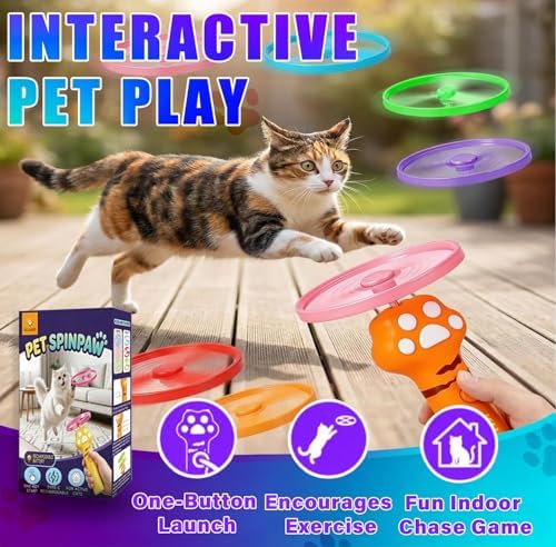 Cat Fetch Toy Automatic Disc Launcher 6 Discs USB-C Yellow
