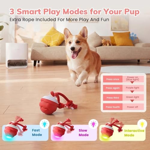 Dog Toys, Interactive Dog Toys, Motion Activated Balls for Medium/Large Dogs, Smart Moving Dog Ball Herding Ball with 3 Play Modes & Realistic Bark Sound, Keep Pets Busy (Red, 01)