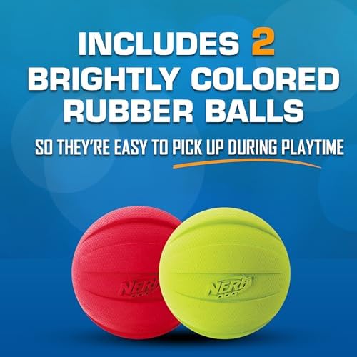 Nerf Dog Classic Squeak Ball Outdoor Dog Toy, 3.8 Inch Dog Ball Fetch Toy, Squeaking Toy for Medium and Large Breeds, Green/Red, 2 Count