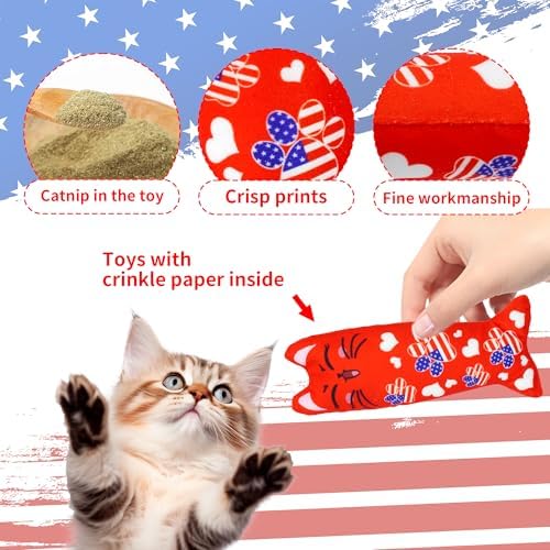 Patriotic Cat Catnip Toys with Crinkle for Indoor Cats 6 Pack