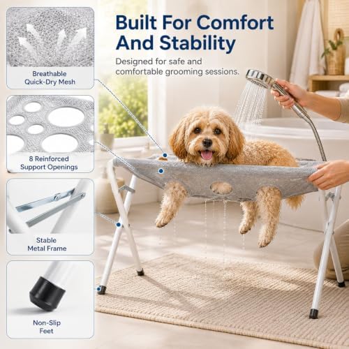 Dog Grooming Hammock Stand, Foldable Pet Bathing Stand, Blue