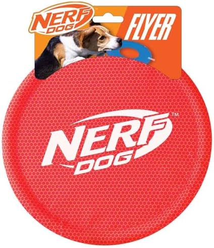 Nerf Dog Nylon Flyer Dog Toy, Flying Disc, Lightweight, Durable and Water Resistant, Great for Beach and Pool, 9 inch diameter, for Medium/Large Breeds, Single Unit, Red