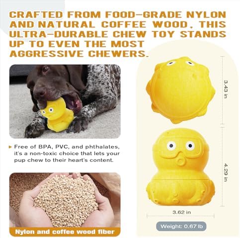 OYR 3-in-1 Dog Frozen Treat Ball - 30 Min Mental Stimulation for Large Dogs, Durable Puzzle Feeder for Aggressive Chewers Anxiety Relief Chew Toy with Treat Dispenser(Yellow)
