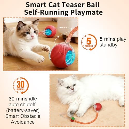 Automatic Interactive Cat Toy Ball with Dual Tail, Red