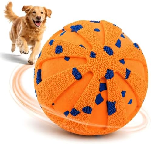 Durable E-TPU Interactive Dog Ball Toy for Medium Large Dogs, Rechargeable Bouncing Ball,Waterproof Outdoor Fetch Toy to Keep Pets Engaged (Orange)