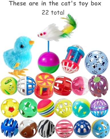 22-Piece Cat Toy Variety Set, Kittens to Adults, Balls Chick Mouse