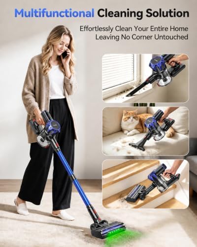 TechRise Cordless Vacuum Cleaner for Home, 550W|45kPa|60Mins Stick Vacuums | Anti-Tangle Brush, LED Display, Wall Mount Storage,Lightweight Handheld Vacuum for pet hair, carpets, floors